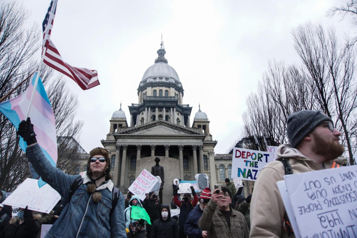 Protesters Rally at Illinois State Capitol, Denounce Trump and Musk