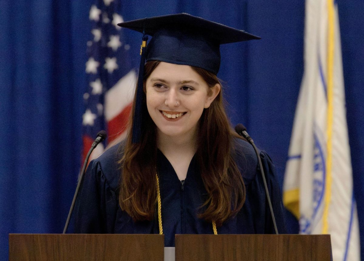 Student speaker Kaleigh Duncan, a Media Arts graduate and former editor-in-chief of The Volunteer, delivers a heartfelt speech on growth, resilience and self-belief during John A. Logan College’s commencement ceremony, May 17. Duncan, of Carterville, plans to transfer to SIU Carbondale to study photography.
