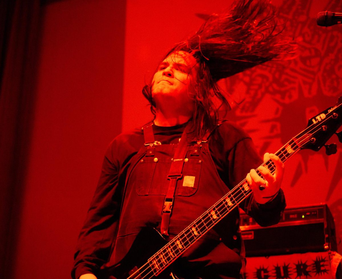 No Cure bassist Jake Murnane headbangs while performing at Red Flag in St. Louis, Mo., on Nov. 1, 2025.