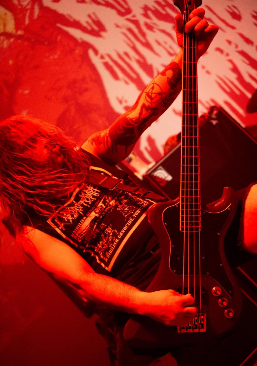 Bassist Todd Thompson of 200 Stab Wounds performs on stage at Red Flag in St. Louis, Mo., on Nov. 1, 2025.