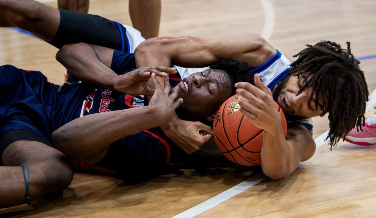 Jayden Miles goes after a loose ball to help the Vols gain possession during John A. Logan’s 93-69 win over Kankakee Community College on Tuesday, Nov. 25.