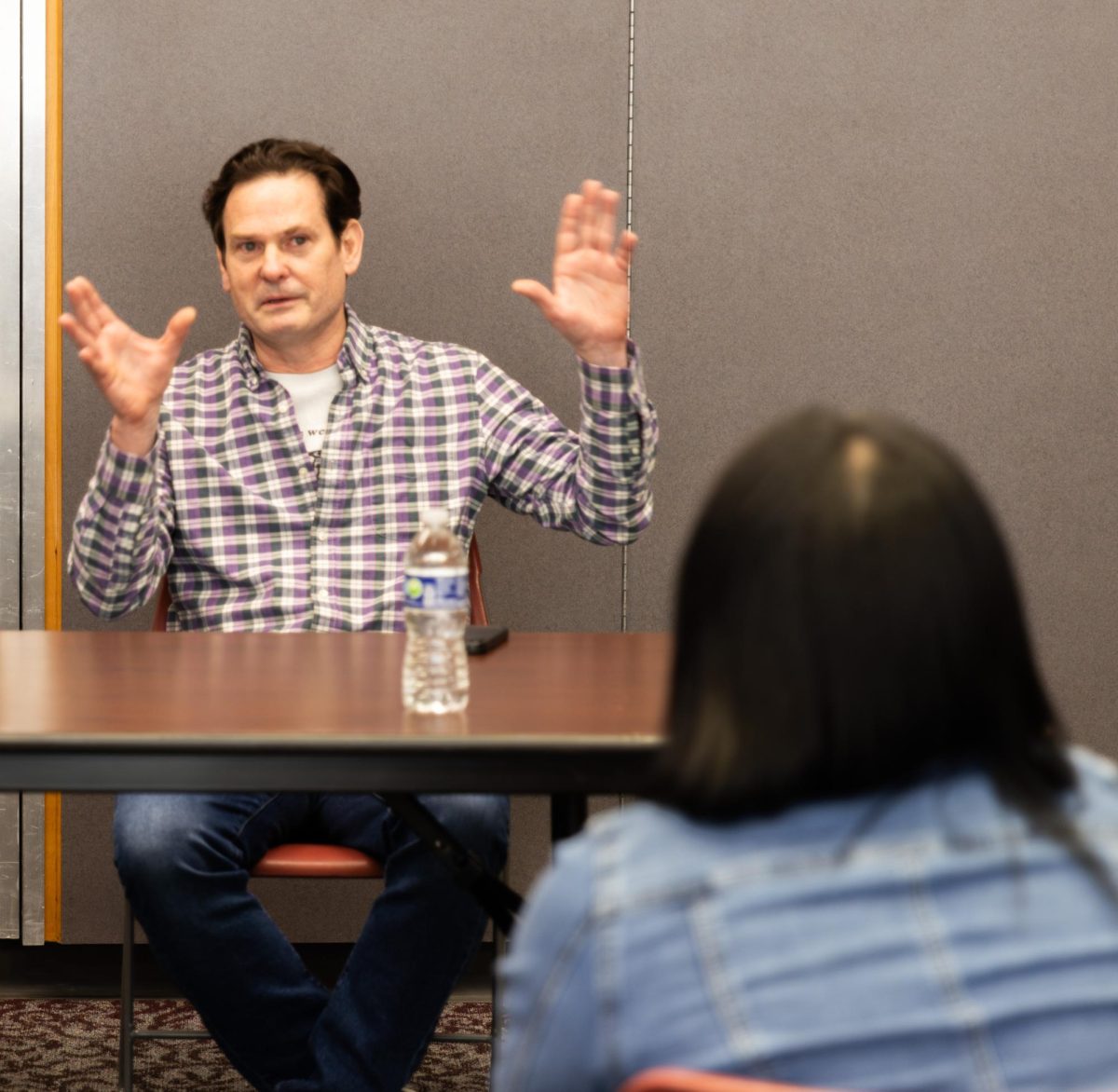 Actor Henry Thomas answers a question during the Actor's Panel at the 2026 SalukiCon event at the SIUC student center April 19. 
